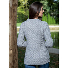 Load image into Gallery viewer, SAOL Cowl Neck Aran Sweater with Pockets Grey Reverse ML102 TaraIrishClothing.com