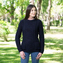 Load image into Gallery viewer, SAOL Cowl Neck Aran Sweater with Pockets Blue ML102 TaraIrishClothing.com