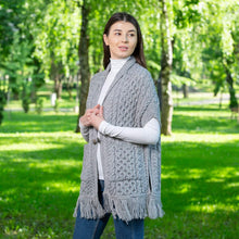 Load image into Gallery viewer, SAOL Grey Aran Wrap Cardigan ML104 TaraIrishClothing.com