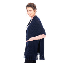 Load image into Gallery viewer, SAOL Navy Aran Wrap Cardigan ML104 TaraIrishClothing.com