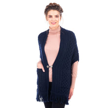 Load image into Gallery viewer, SAOL Navy Aran Wrap Cardigan ML104 TaraIrishClothing.com