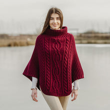 Load image into Gallery viewer, Wine Ladies Rolled Collar Irish Poncho Sweater ML132 Tara
