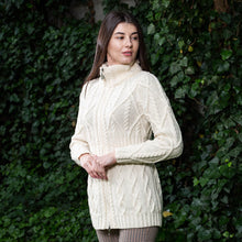 Load image into Gallery viewer, Ladies Merino Knit Irish Zip Aran Cardigan ML142 White Tara Irish Clothing