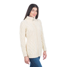 Load image into Gallery viewer, Ladies Merino Knit Irish Zip Aran Cardigan ML142 White Tara Irish Clothing
