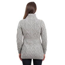 Load image into Gallery viewer, Ladies Merino Knit Irish Zip Aran Cardigan ML142 Grey Tara Irish Clothing