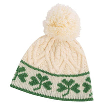 Load image into Gallery viewer, ML201 White Merino Wool Shamrock Bobble Aran Hat Tara Irish Clothing