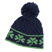 Load image into Gallery viewer, ML201 Navy Blue Merino Wool Shamrock Bobble Aran Hat Tara Irish Clothing