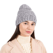 Load image into Gallery viewer, Aran Cable Knit Bobble Hat Grey Tara Irish Clothing