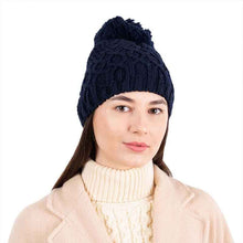 Load image into Gallery viewer, Aran Cable Knit Bobble Hat Navy  Tara Irish Clothing
