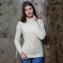 Load image into Gallery viewer, SAOL White Ladies Turtle Neck Wool Irish Sweater ML900 TaraIrishClothing.com

