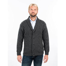 Load image into Gallery viewer, Mens Shawl Neck Merino Wool Aran Cardigan