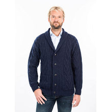 Load image into Gallery viewer, Mens Shawl Neck Merino Wool Aran Cardigan