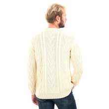 Load image into Gallery viewer, Reverse SAOL Irish Cable Knit Wool Aran Sweater for Men White MM202 Tara Irish Clothing
