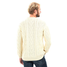 Load image into Gallery viewer, Reverse SAOL Irish Cable Knit Wool Aran Sweater for Men White MM202 Tara Irish Clothing