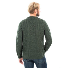 Load image into Gallery viewer, Reverse SAOL Irish Cable Knit Wool Aran Sweater for Men Green MM202 Tara Irish Clothing
