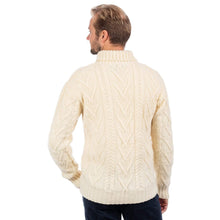 Load image into Gallery viewer, Reverse SAOL Merino Wool Shawl Neck Button Irish Sweater for Men White  MM203 TaraIrishClothing.com
