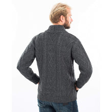 Load image into Gallery viewer, Reverse SAOL Merino Wool Shawl Neck Button Irish Sweater for Men Charcoal  MM203 TaraIrishClothing.com
