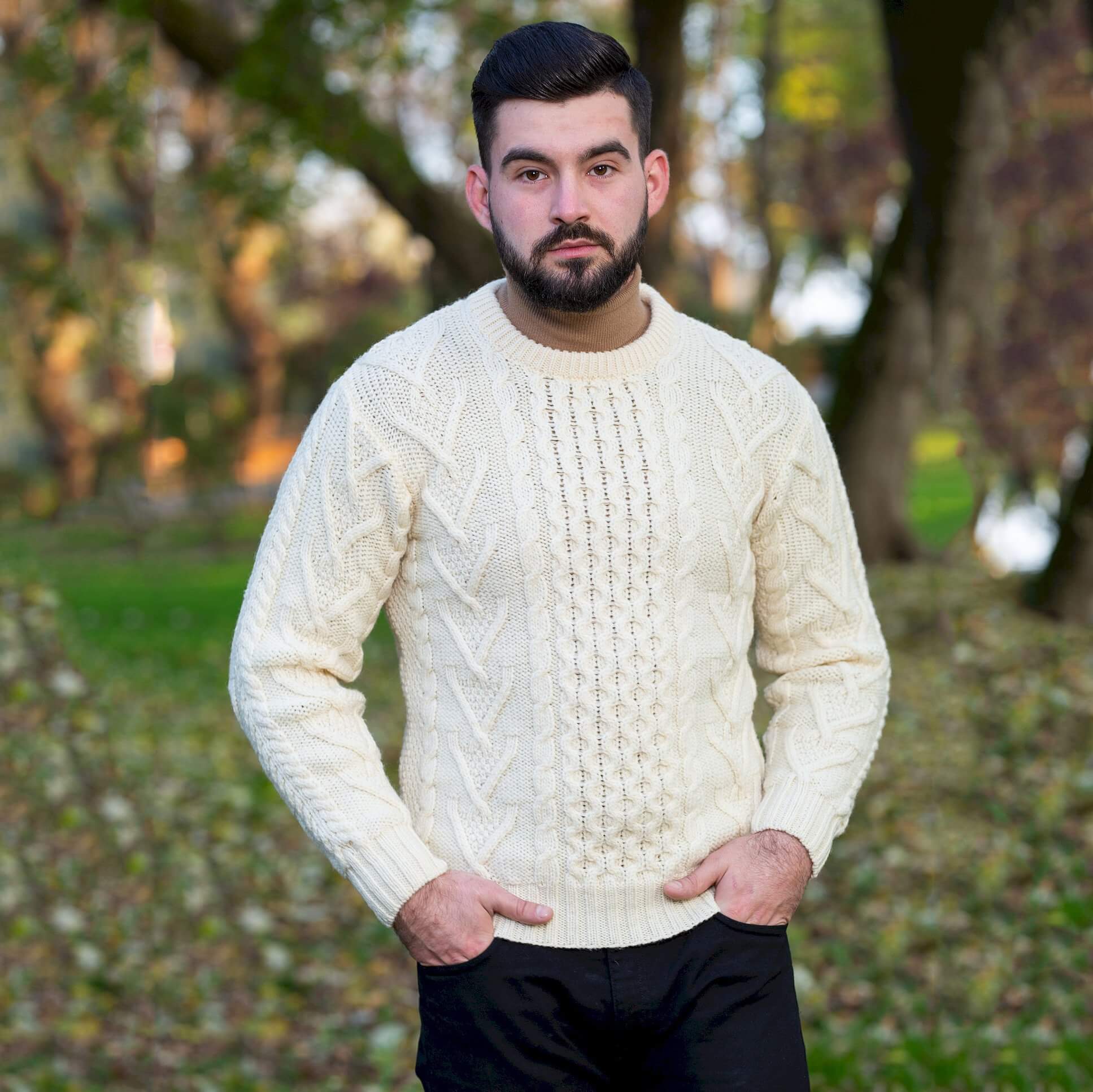 Men's Traditional Irish Aran Sweater, Natural / Extra Large