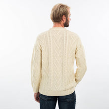 Load image into Gallery viewer, Men&#39;s Traditional Irish Aran Sweater White Back View MM208 Tara Irish Clothing
