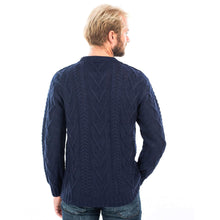 Load image into Gallery viewer, Men's Traditional Irish Aran Sweater Blue Back View MM208 Tara Irish Clothing