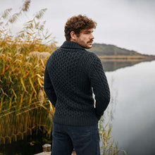 Load image into Gallery viewer, Mens Irish Aran Roll Collar Cardigan