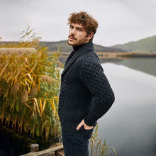 Load image into Gallery viewer, Mens Irish Aran Roll Collar Cardigan
