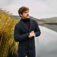 Load image into Gallery viewer, Mens Irish Aran Roll Collar Cardigan