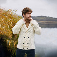 Load image into Gallery viewer, Mens Irish Aran Roll Collar Cardigan