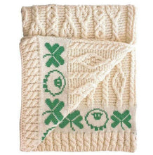 Load image into Gallery viewer, Merino-Knit-Irish-Baby-Blanket-with-Shamrock-Design-Tara-Irish-Clothing