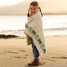 Load image into Gallery viewer, Merino-Knit-Irish-Baby-Blanket-with-Shamrock-Design-Tara-Irish-Clothing