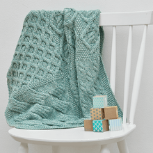 Load image into Gallery viewer, Soft Green Aran Knit Wool Irish Blanket Throw Tara
