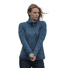 Load image into Gallery viewer, Ladies Irish Cardigan with Cable Design Teal Color Tara Irish Clothing
