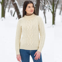 Load image into Gallery viewer, Ladies Turtleneck Merino Wool Irish Sweater White in Snow Tara Irish Clothing
