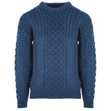 Load image into Gallery viewer, Front Atlantic Blue Heavyweight Traditional Aran Sweater for Men Tara Irish Clothing
