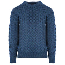 Load image into Gallery viewer, Front Atlantic Blue Heavyweight Traditional Aran Sweater for Men Tara Irish Clothing
