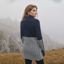 Load image into Gallery viewer, SAOL Navy Ladies Irish Wool Herringbone Cardigan AWL320 Navy TaraIrishClothing.com Back