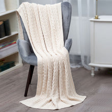 Load image into Gallery viewer, Aran Cable Knit Irish Blanket in Merino Wool in White AWt113