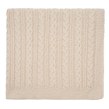 Load image into Gallery viewer, Aran Cable Knit Irish Blanket in Merino Wool Full View White