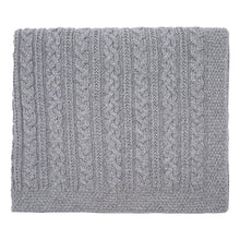Load image into Gallery viewer, Aran Cable Knit Irish Blanket in Merino Wool Grey Full View