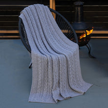 Load image into Gallery viewer, Aran Cable Knit Irish Blanket in Wool AWT311 in Grey