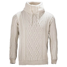 Load image into Gallery viewer, Men&#39;s Merino Wool Aran Sweater White Front Full View

