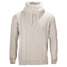 Load image into Gallery viewer, Men's Merino Wool Aran Sweater White Front Full View