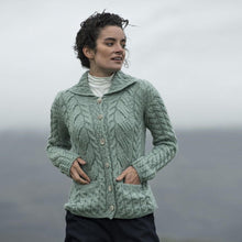 Load image into Gallery viewer, B940 Ireland Boyfriend Blue Wool Cardigan Tara Irish Clothing Sea Foam