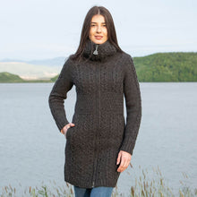 Load image into Gallery viewer, Merino Double Collar Aran Cardigan with Zipper for Ladies
