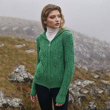 Load image into Gallery viewer, SAOL Celtic Merino Wool Zipper Cardigan ML113 Green Color TaraIrishClothing.com