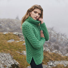 Load image into Gallery viewer, Traditional Ladies Funnel Neck Aran Sweater