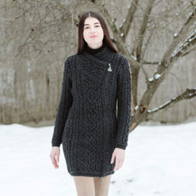 Load image into Gallery viewer, ML143 Long Merino Wool Aran Zipper Cardigan Charcoal Color Tara Irish Clothing