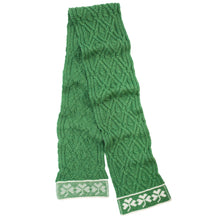 Load image into Gallery viewer, Traditional Irish Shamrock Aran Wool Scarf Navy Full View