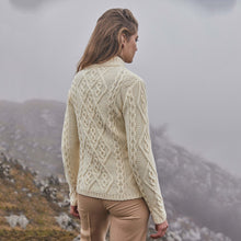 Load image into Gallery viewer, ML905 Women's Wool Cable Knit Aran Sweater White Reverse View Tara Irish Clothing