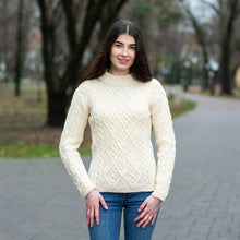 Load image into Gallery viewer, ML905 Women's Wool Cable Knit Aran Sweater White Tara Irish Clothing